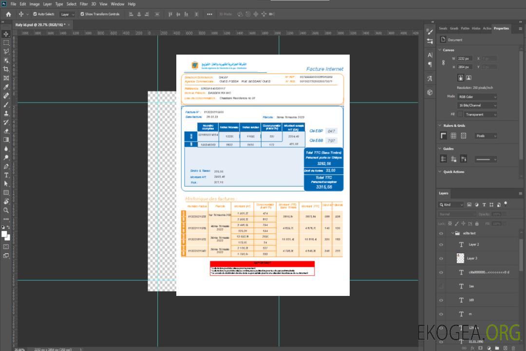 Société Algérien Distribution Facture Entreprise de Service Internet, SCR template